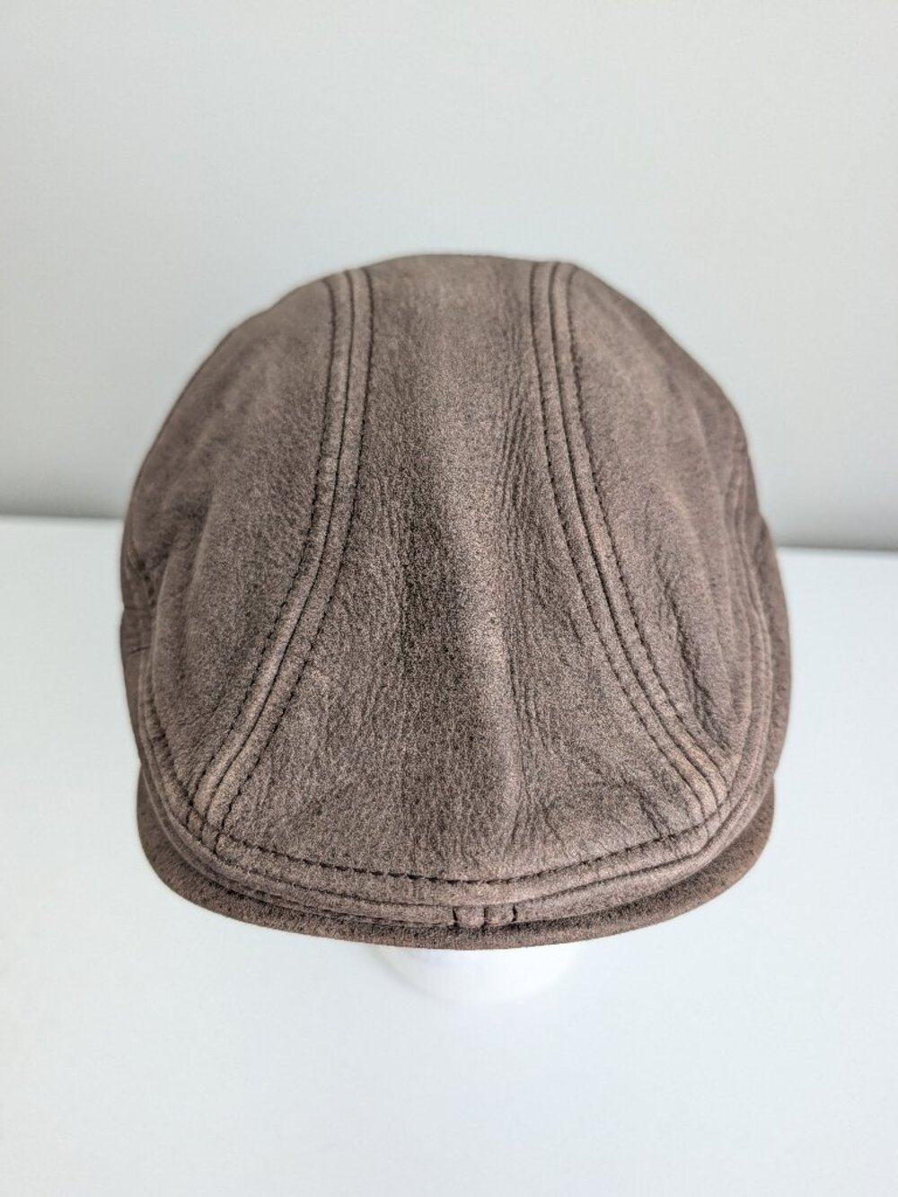 SCALA Men's Newsboy Flat Cap 100% Leather Hat Distressed Brown Size S-M